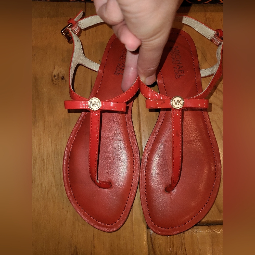 Michael Kors Red T strap Slingback ribbon Sandals Thongs Sz 9.5